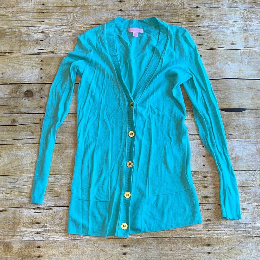 Lilly Pulitzer lightweight v neck Teal Cardigan Sweater